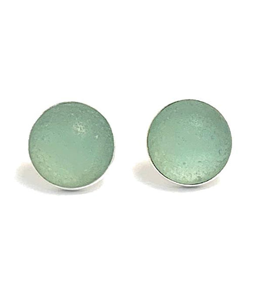 Light Coke Bottle Blue Sea Glass Marble  Post Earrings