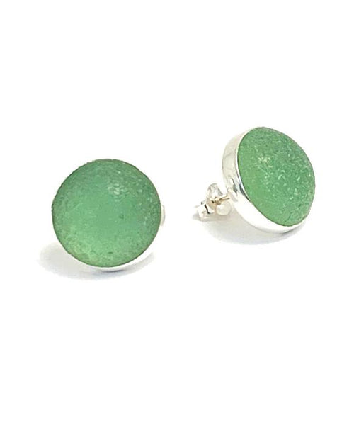 Dark Coke Bottle Blue Sea Glass Marble  Post Earrings