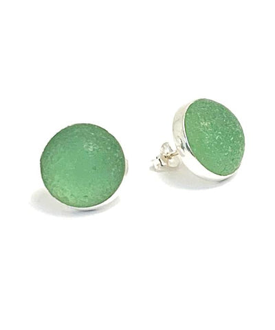 Dark Coke Bottle Blue Sea Glass Marble  Post Earrings