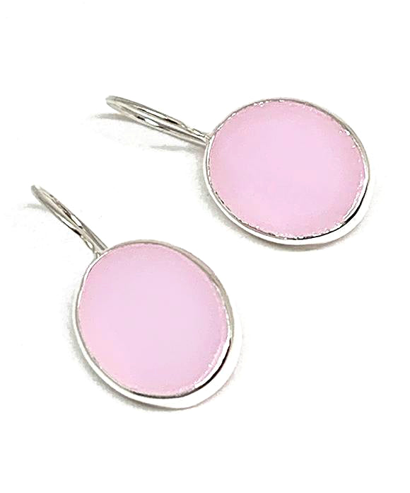Pink Stained Glass Oval Shaped Single Drop Earrings