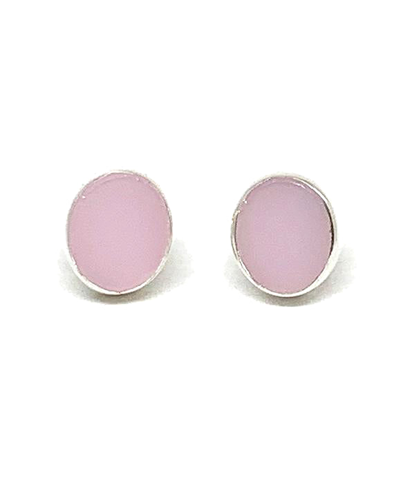 Pink Oval Stained Glass Post Earrings
