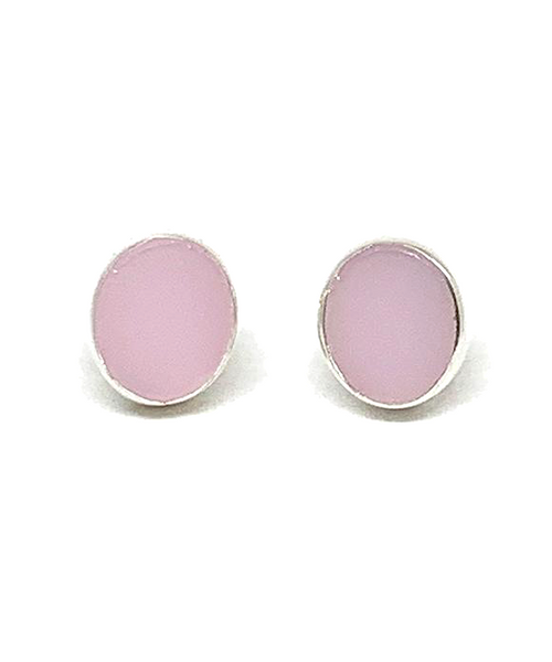 Pink Oval Stained Glass Post Earrings