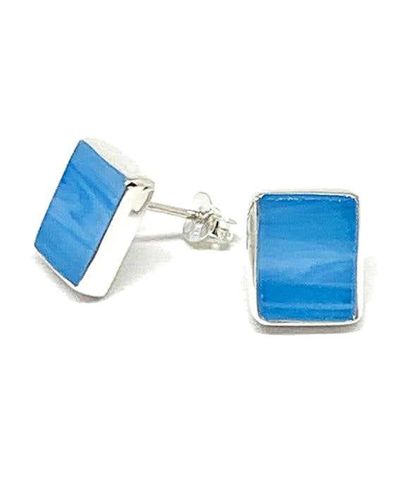 Turquoise Stained Glass Rectangle Shaped Post Earrings