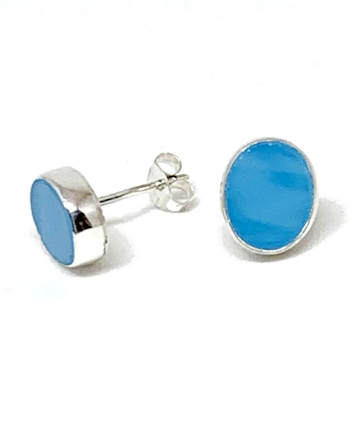 Oval Turquoise Stained Glass Post Earrings