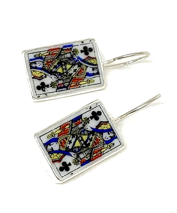 Queen of Clubs Vintage Pottery Single Drop Earrings