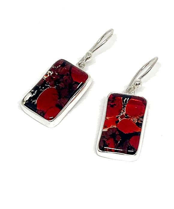 Red Patterned Fused Glass Single Drop Earrings