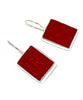 Dark Opaque Red Stained Glass Rectangle Shaped Single Drop Earrings