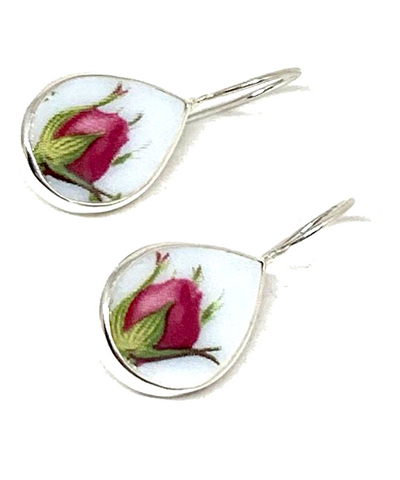 Rosebud Vintage Pottery Single Tear Drop Earrings
