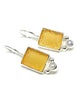 Amber Rectangle Sea Glass with Pearl Earrings