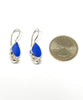Blue Sea Glass Teardrop with Pearl Earrings