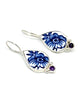 Blue & White Flowers Vintage Pottery and Amethyst Single Drop Earrings