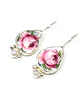 Pink Rose Vintage Pottery and Pearl Single Drop Earrings