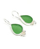 Green Teardrop Sea Glass with Pearl Earrings