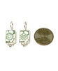 Green Flower Transfer Ware Vintage Pottery with White Pearl Single Drop Earrings