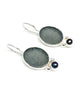 Dark Gray Sea Glass with Pearl Earrings