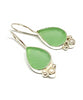 Light Green Teardrop Sea Glass with Pearl Earrings