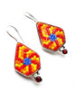 Orange and Blue Spiral Beaded Fused Glass Earrings with Carnelian Stones