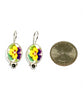 Yellow and Purple Pansy Vintage Pottery with Black Pearl Single Drop Earrings
