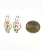 Delicate Pink Flower Vintage Pottery with White Pearl Single Drop Earrings