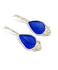 Textured Cobalt Blue Teardrop Sea Glass with Pearl Earrings