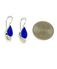 Textured Cobalt Blue Teardrop Sea Glass with Pearl Earrings
