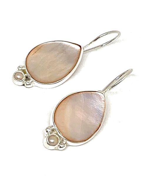 Peach Mother of Pearl with Pearl Single Drop Earrings
