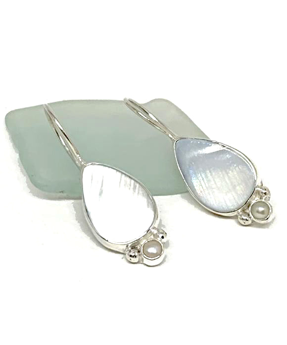 White Mother of Pearl with Pearl Single Drop Earrings