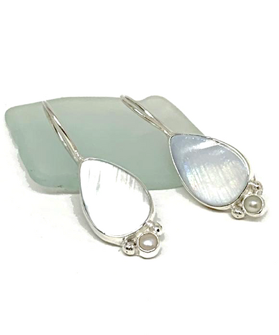 White Mother of Pearl with Pearl Single Drop Earrings