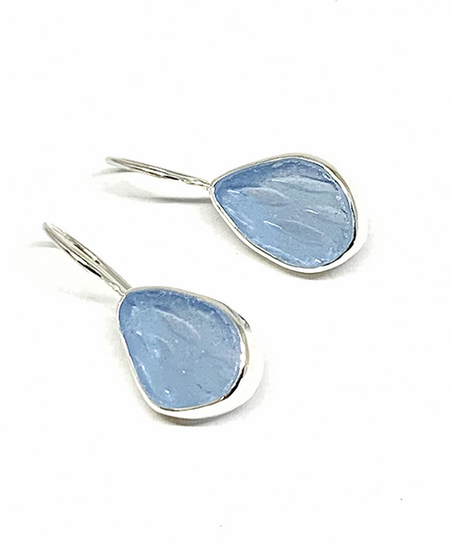 Textured Light Blue Sea Glass Teardrop Sea Glass Single Drop Earrings