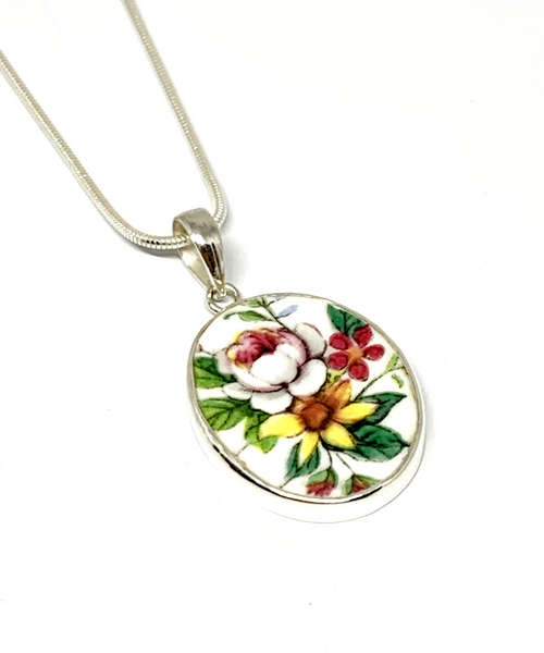 Flower Bouquet Vintage Pottery Pendant