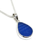 Small Textured Blue Sea Glass Single Pendant on Silver Chain