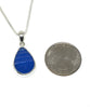 Small Textured Blue Sea Glass Single Pendant on Silver Chain