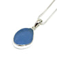 Small Corn Flower Blue Sea Glass Single Pendant on Silver Chain