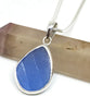 Textured Corn Flower Blue Sea Glass Single Pendant on Silver Chain