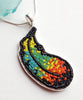 Turquoise, Orange and Yellow Fused Beaded Parrot Feather Pendant on Sterling Silver Chain