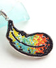 Turquoise, Orange and Yellow Fused Beaded Parrot Feather Pendant on Sterling Silver Chain