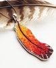 Orange, Rust and Red Fused Beaded Feather Pendant on Sterling Silver Chain