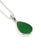 Dark Green Sea Glass Single Pendant on Silver Chain