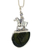 Large Horse & Rider Cast Toy with Textured Dark Olive Sea Glass Pendant on Silver Chain