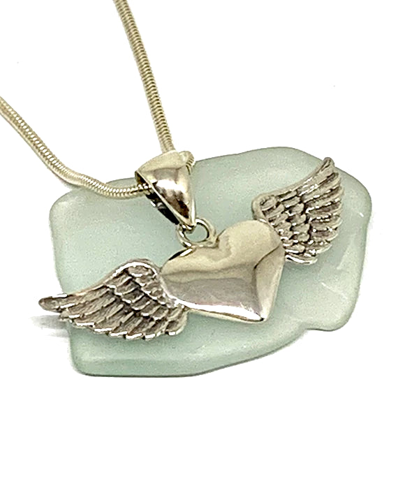 Sterling Silver Heart with Wings Pendant on Sterling Silver Chain