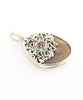 Antique Sterling Lace & Brown Textured Sea Glass with Garnet Pendant