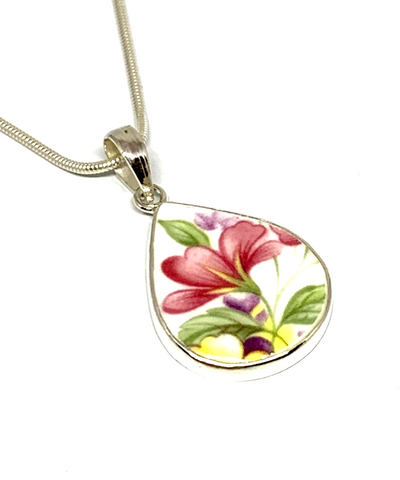 Delicate Pink Flower Vintage Pottery Pendant