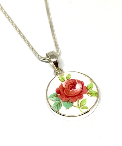 Round Rose Vintage Pottery Pendant