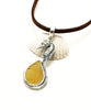 Small Sea Horse and Textured Amber Sea Glass Pendant on Suede Cord