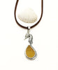 Small Sea Horse and Textured Amber Sea Glass Pendant on Suede Cord