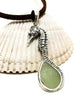 Small Sea Horse and Soft Green Sea Glass Pendant on Suede Cord