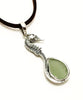 Small Sea Horse and Soft Green Sea Glass Pendant on Suede Cord
