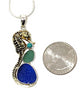 Yellow Brass Sea Horse with Green & Cobalt Sea Glass and Turquoise Pendant on Silver Chain
