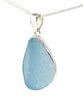 Textured Steel Blue Sea Glass Pendant on Silver Chain