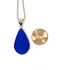Blue Sea Glass Teardrop Pendant on Silver Chain